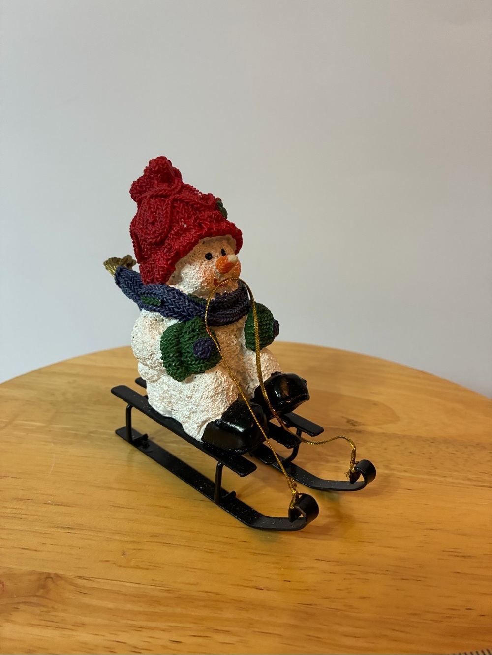 Snowman ornament with Red Hat and Green Mittens